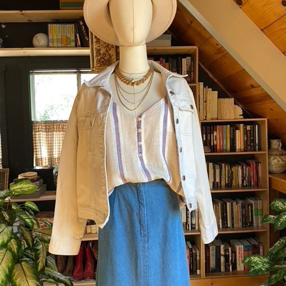 Linen Tank Red White Blue Cropped Button Down